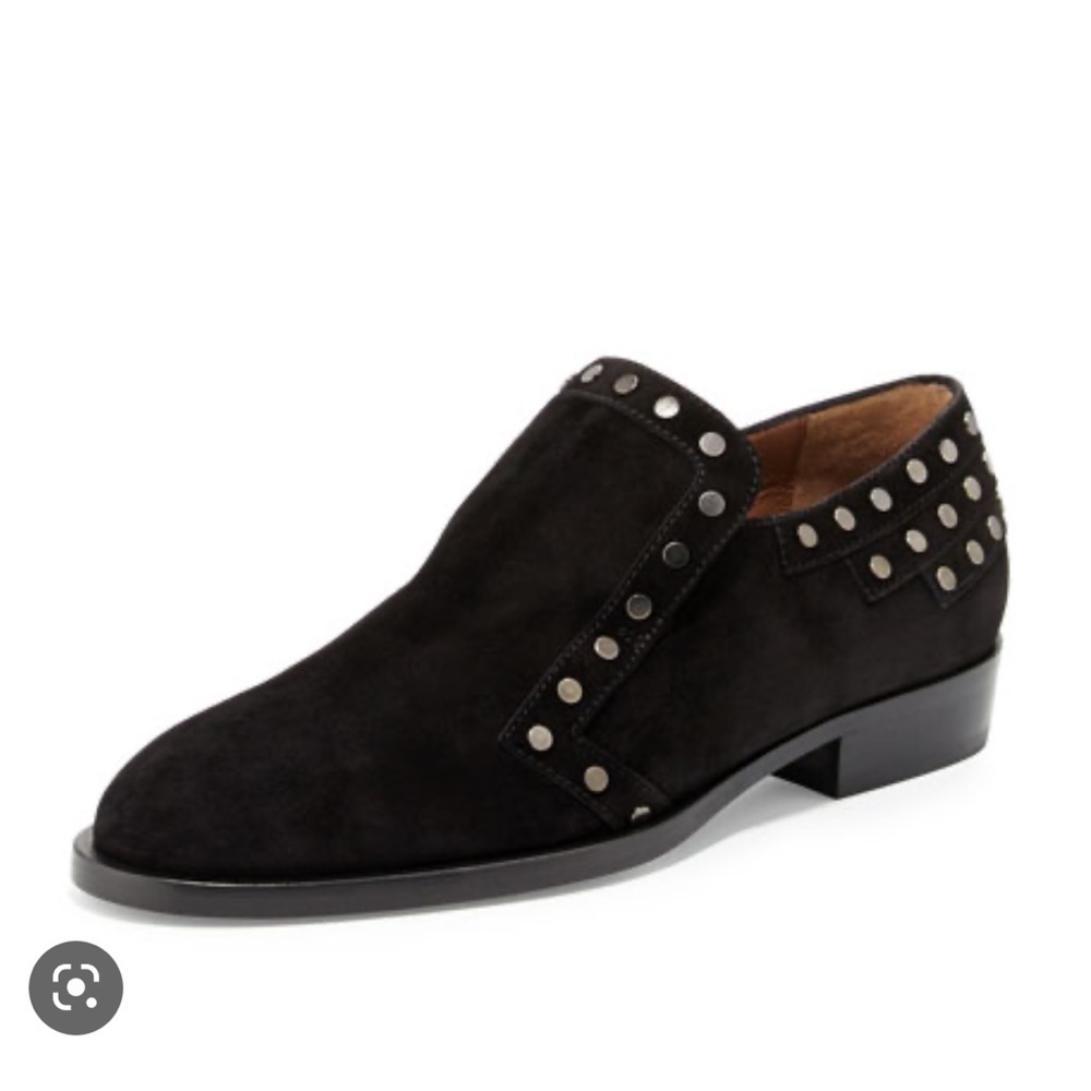 • Laurence Decade Paris • Jay Silver Studded Suede Leather Slip On Loafers Black